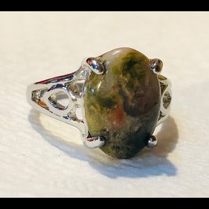 New Lab-Created Unakite Jasper Silver Ring 6 1/2